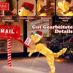 108 cm Weihnachtsbriefkasten & Hund vorbeleuchtete festliche Dekoration mit 120 warmweißen LED-Leuchten Rot