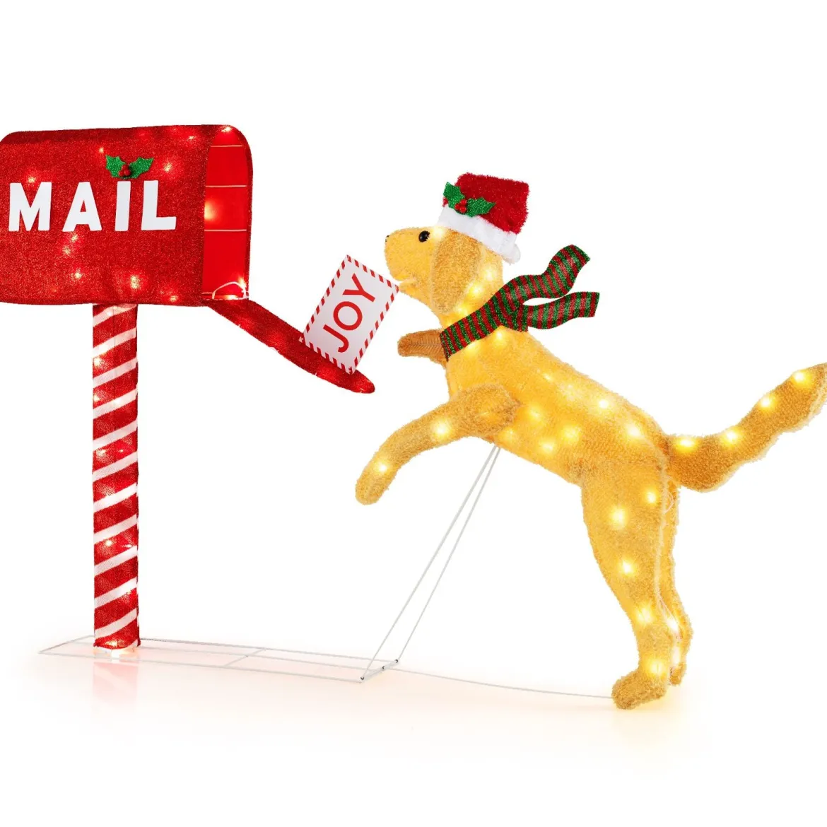 108 cm Weihnachtsbriefkasten & Hund vorbeleuchtete festliche Dekoration mit 120 warmweißen LED-Leuchten Rot