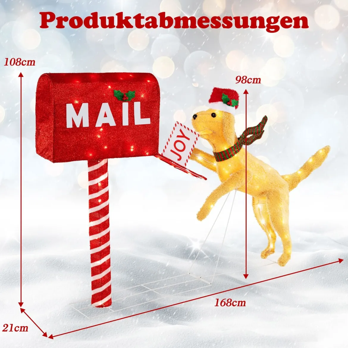 108 cm Weihnachtsbriefkasten & Hund vorbeleuchtete festliche Dekoration mit 120 warmweißen LED-Leuchten Rot