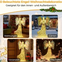 158cm Weihnachtsengel mit 250 Kaltweißen LED-Lichtern & Heiligenschein & Flöte Weihnachtsdeko