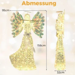 158cm Weihnachtsengel mit 250 Kaltweißen LED-Lichtern & Heiligenschein & Flöte Weihnachtsdeko