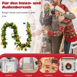 270 cm Weihnachtsgirlande mit 50 Warmweiß LEDs & Tannenzapfen & Goldenen Kugeln