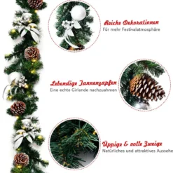 270 cm Weihnachtsgirlande mit 50 warmweißen LED-Leuchten künstliche Tannengirlande Grün
