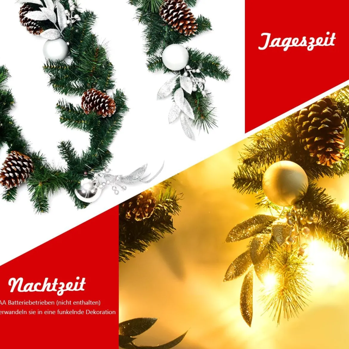 270 cm Weihnachtsgirlande mit 50 warmweißen LED-Leuchten künstliche Tannengirlande Grün