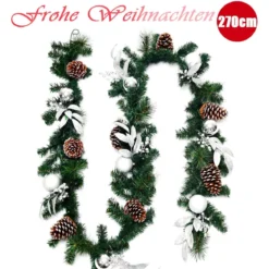 270 cm Weihnachtsgirlande mit 50 warmweißen LED-Leuchten künstliche Tannengirlande Grün