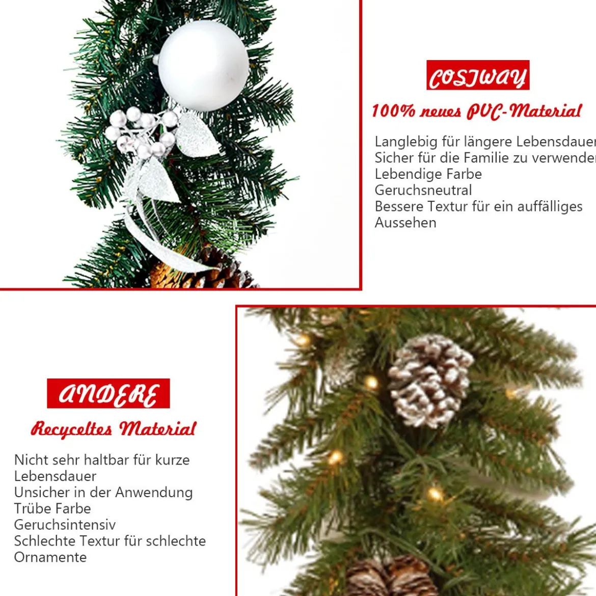 270 cm Weihnachtsgirlande mit 50 warmweißen LED-Leuchten künstliche Tannengirlande Grün