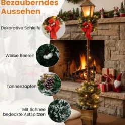 187 cm Weihnachtslaterne mit LED-Lichtern & Schneebedeckte Zweigspitzen Straßenlaterne