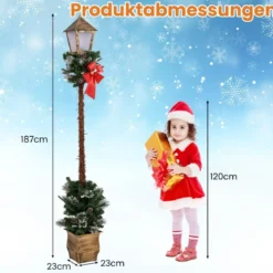 187 cm Weihnachtslaterne mit LED-Lichtern & Schneebedeckte Zweigspitzen Straßenlaterne