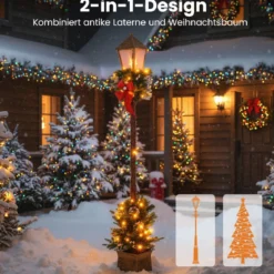 187 cm Weihnachtslaterne mit LED-Lichtern & Schneebedeckte Zweigspitzen Straßenlaterne