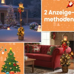 187 cm Weihnachtslaterne mit LED-Lichtern & Schneebedeckte Zweigspitzen Straßenlaterne