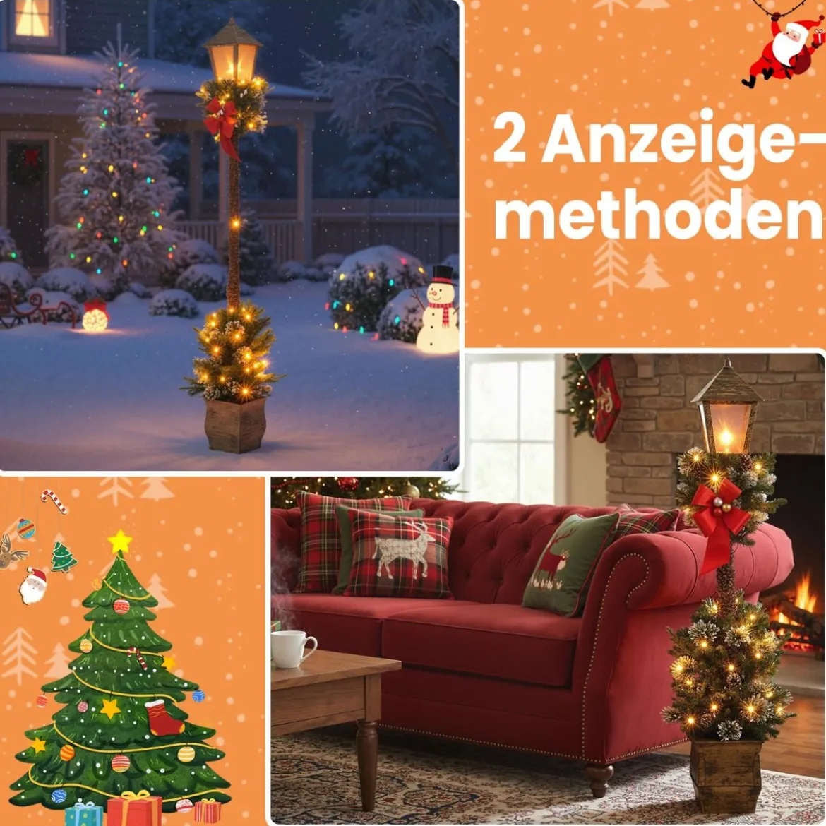 187 cm Weihnachtslaterne mit LED-Lichtern & Schneebedeckte Zweigspitzen Straßenlaterne