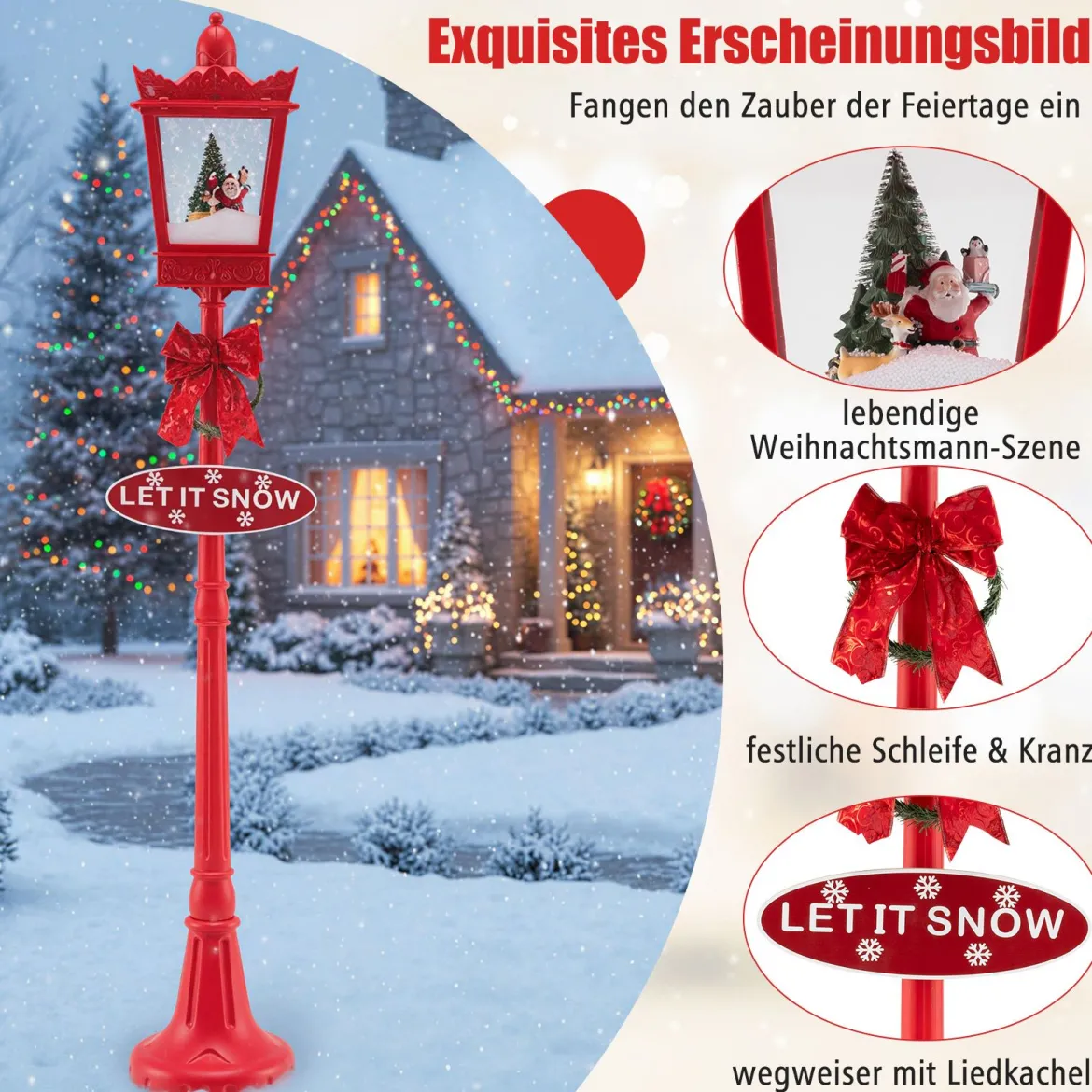 185 cm Weihnachtslaterne mit Warmweißen LED-Leuchten Straßenlampe Weihnachtsdeko
