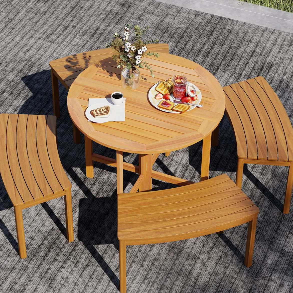 Ø 90 cm Wetterfester Gartentisch Akazienholz Klapptisch Runder Balkontisch Esstisch Natur