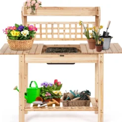 Coatway Gärtnertisch Holz Pflanztisch Garten Arbeitstisch Gartentisch multifunktionale Pflanz-Bank 101 x 45 x 141 cm
