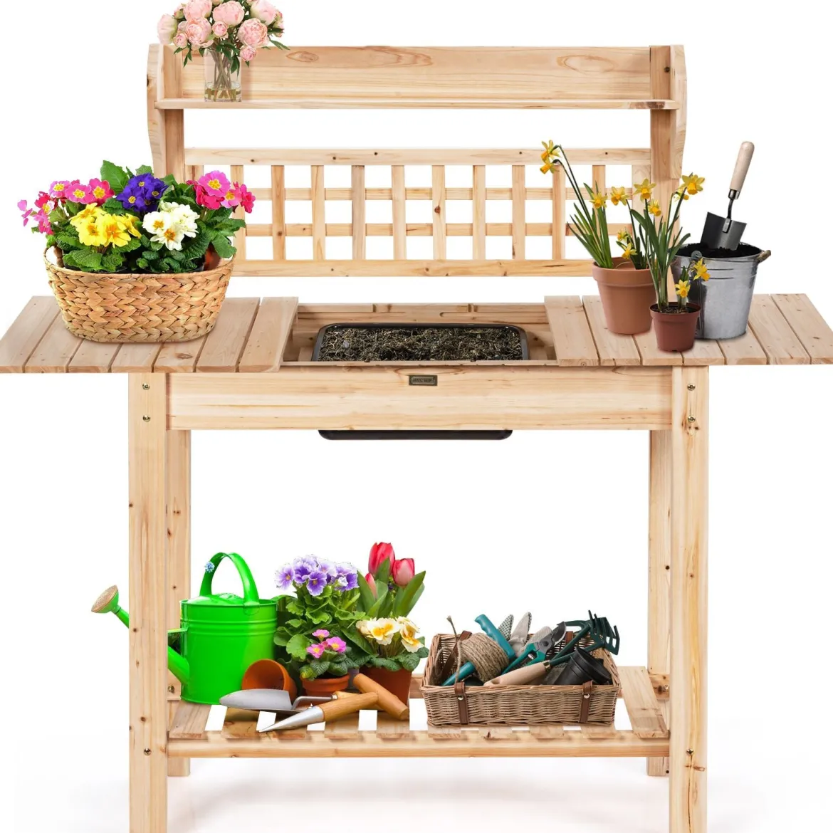 Coatway Gärtnertisch Holz Pflanztisch Garten Arbeitstisch Gartentisch multifunktionale Pflanz-Bank 101 x 45 x 141 cm