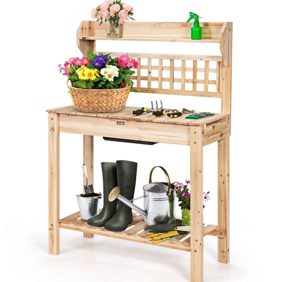 Coatway Gärtnertisch Holz Pflanztisch Garten Arbeitstisch Gartentisch multifunktionale Pflanz-Bank 101 x 45 x 141 cm
