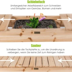 Coatway Gärtnertisch Holz Pflanztisch Garten Arbeitstisch Gartentisch multifunktionale Pflanz-Bank 101 x 45 x 141 cm