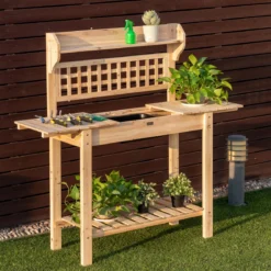 Coatway Gärtnertisch Holz Pflanztisch Garten Arbeitstisch Gartentisch multifunktionale Pflanz-Bank 101 x 45 x 141 cm