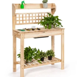 Coatway Gärtnertisch Holz Pflanztisch Garten Arbeitstisch Gartentisch multifunktionale Pflanz-Bank 101 x 45 x 141 cm
