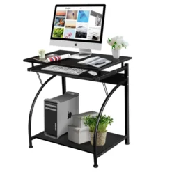 Computer-Schreibtisch Gaming-Tisch mit Tastaturfach & CPU-Halterun höhenverstellbar 70 x 47 x 75 cm Schwarz