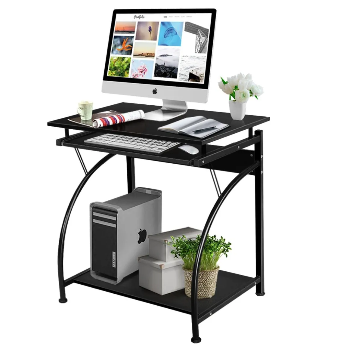 Computer-Schreibtisch Gaming-Tisch mit Tastaturfach & CPU-Halterun höhenverstellbar 70 x 47 x 75 cm Schwarz