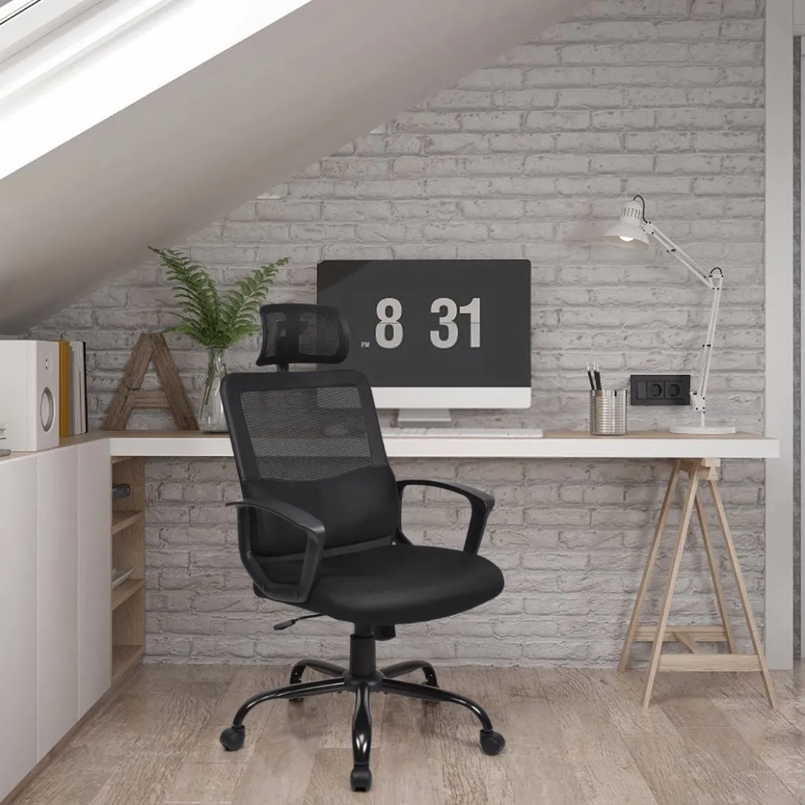 ComputerstuhlErgonomischer Netz-Bürostuhl mit Lumbalstütze 70 x 70 x 116-126 cm Schwarz