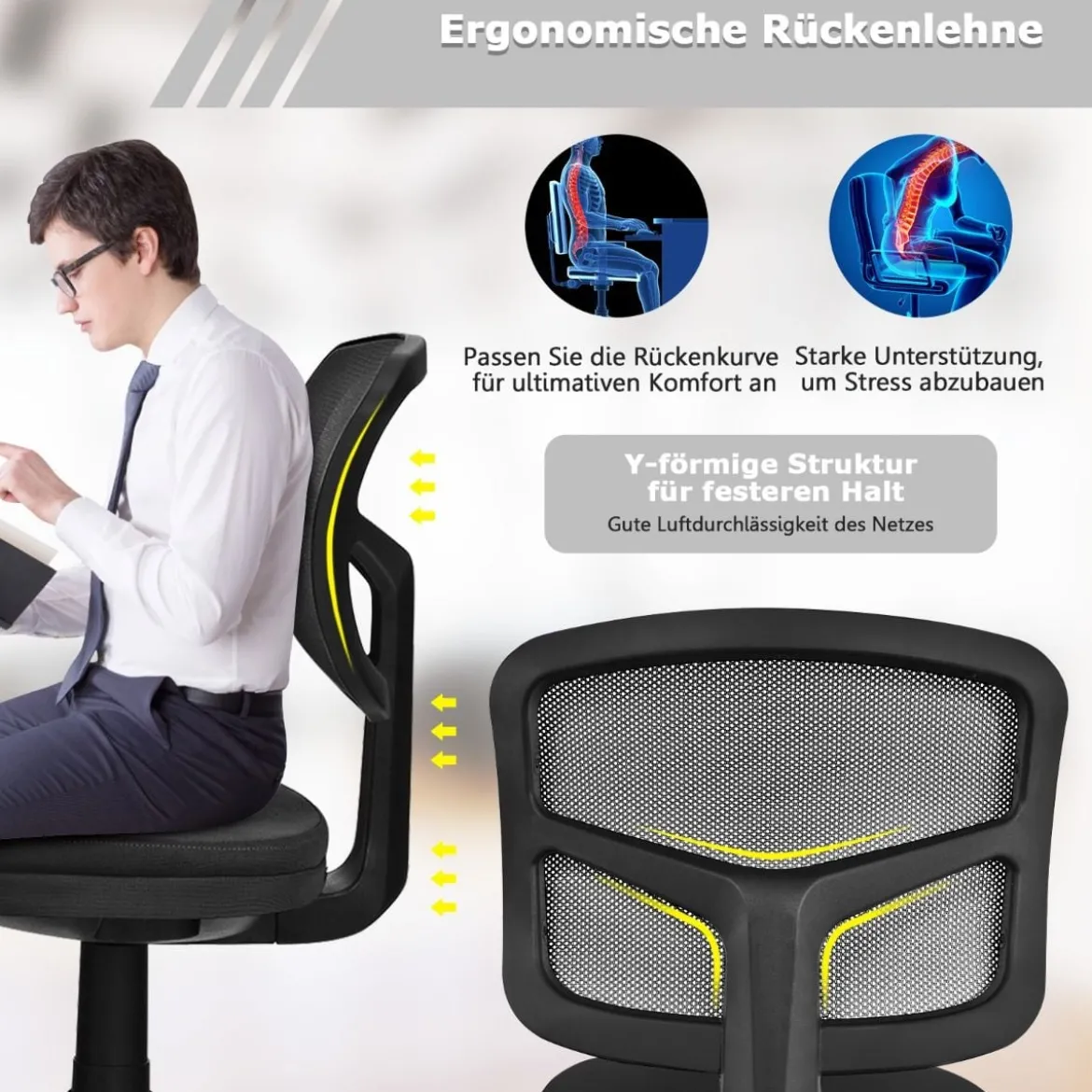 Computerstuhl höhenverstellbar Low-Back-Bürostuhl moderner Lederstuhl 50 x 50 x 79-91 cm Schwarz