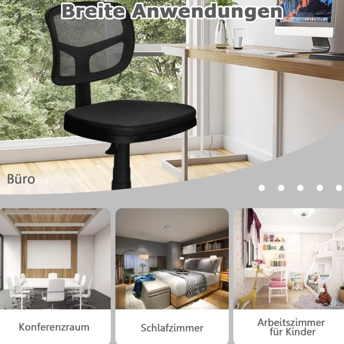 Computerstuhl höhenverstellbar Low-Back-Bürostuhl moderner Lederstuhl 50 x 50 x 79-91 cm Schwarz