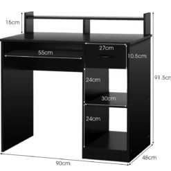 Computertisch Ablage Schreibtisch Bürotisch Laptoptisch mit Aufbewahrungsschublade Schwarz