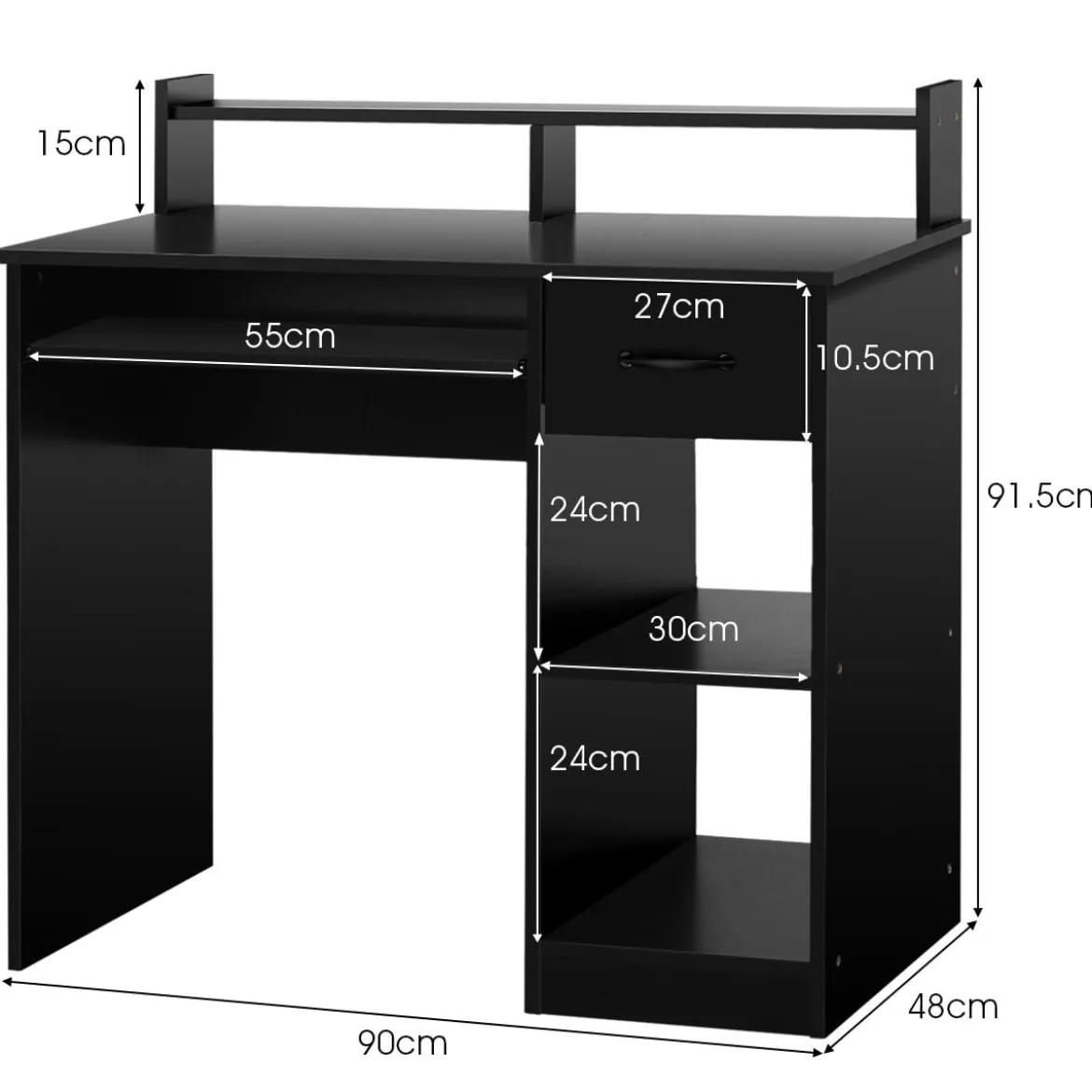 Computertisch Ablage Schreibtisch Bürotisch Laptoptisch mit Aufbewahrungsschublade Schwarz