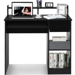 Computertisch Ablage Schreibtisch Bürotisch Laptoptisch mit Aufbewahrungsschublade Schwarz