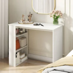 Computertisch 90 cm Schreibtisch mit Bücherregal moderner und schlichter Home-Office-Schreibtisch Weiß