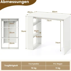 Computertisch 90 cm Schreibtisch mit Bücherregal moderner und schlichter Home-Office-Schreibtisch Weiß