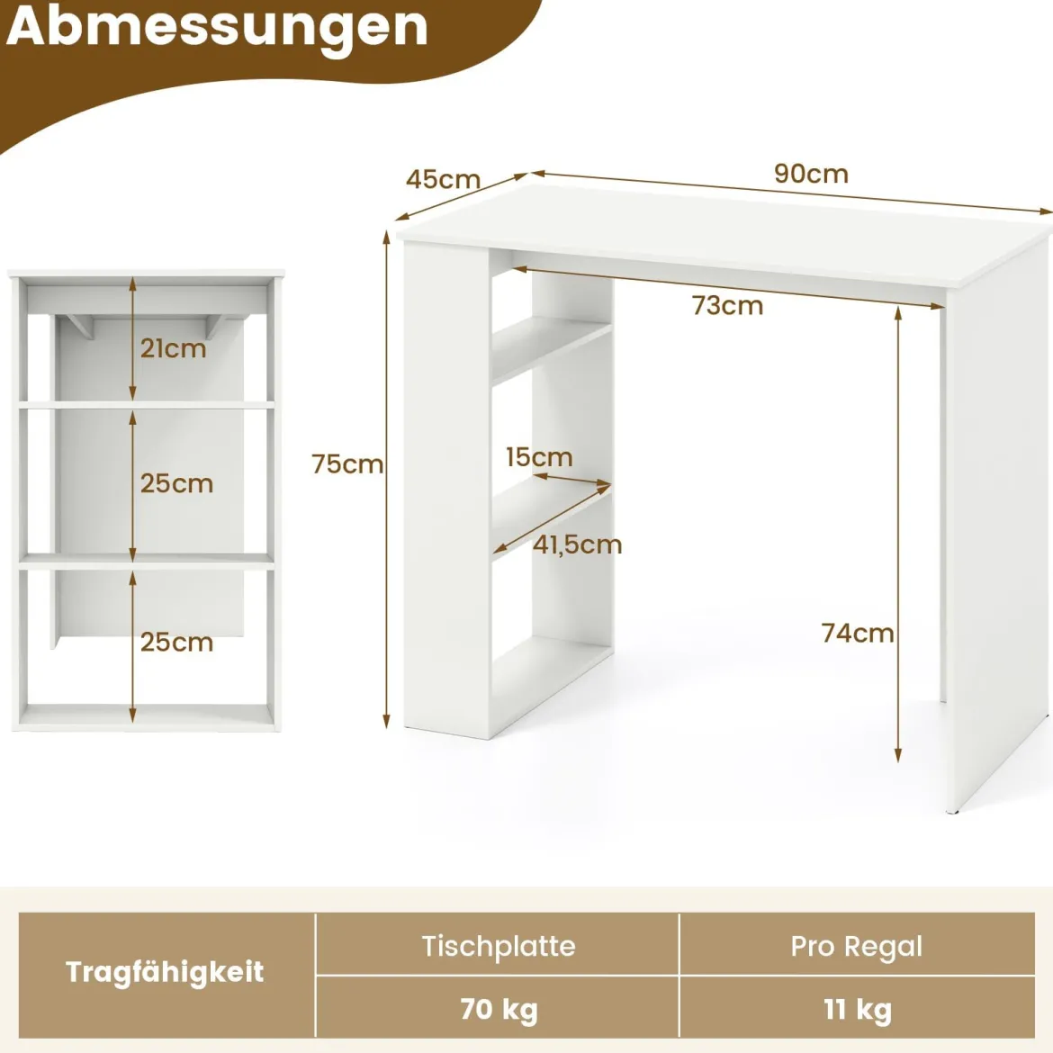 Computertisch 90 cm Schreibtisch mit Bücherregal moderner und schlichter Home-Office-Schreibtisch Weiß