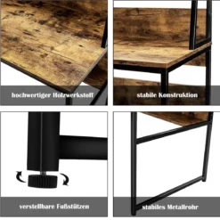 Computertisch mit Ablage & Bücherregal & Verstellbaren Fußpads Schreibtisch Arbeitstisch Kaffee
