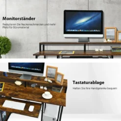 Computertisch mit Ablagefächern Monitorständer Arbeittisch Schreibtisch 118 x 48 x 88 cm Schwarz + Braun