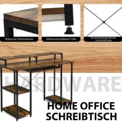 Computertisch mit Ablagefächern Monitorständer Arbeittisch Schreibtisch 118 x 48 x 88 cm Schwarz + Braun