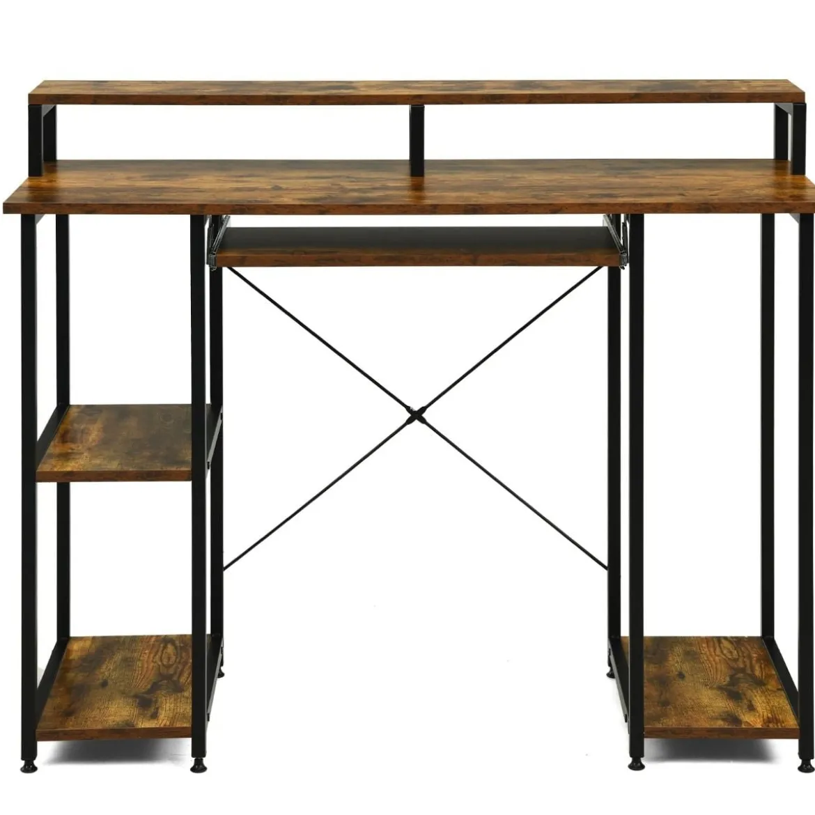 Computertisch mit Ablagefächern Monitorständer Arbeittisch Schreibtisch 118 x 48 x 88 cm Schwarz + Braun