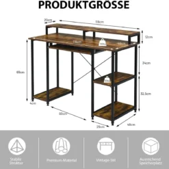Computertisch mit Ablagefächern Monitorständer Arbeittisch Schreibtisch 118 x 48 x 88 cm Schwarz + Braun