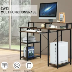 Computertisch mit Ablagefächern Monitorständer Arbeittisch Schreibtisch 118 x 48 x 88 cm Schwarz + Braun