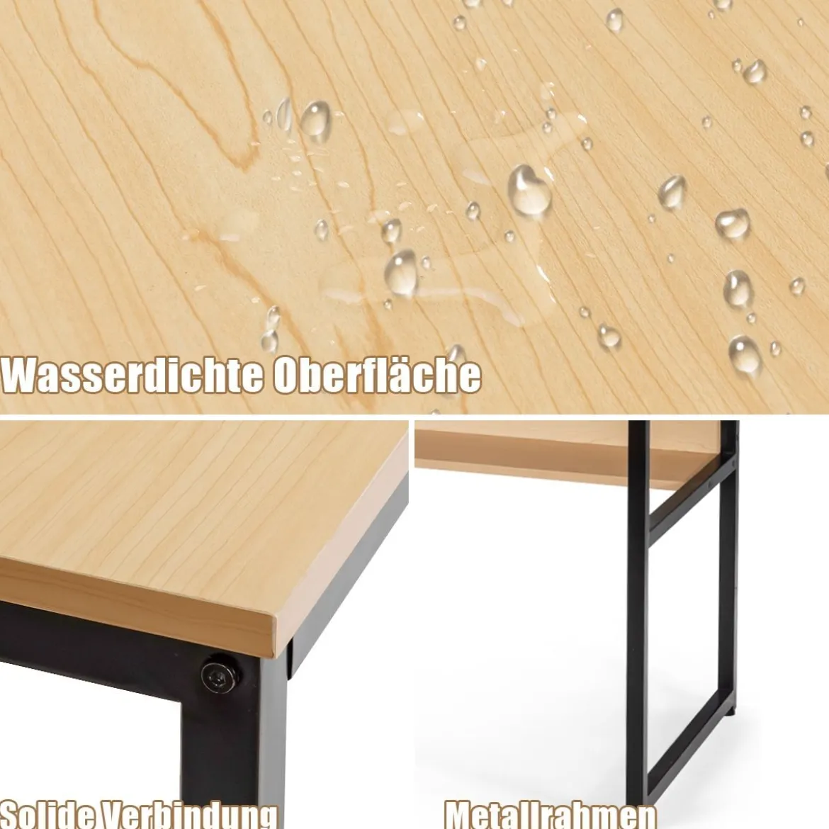 Computertisch mit Ablagefläche Metallstruktur Schreibtisch für Arbeitszimmer Office Schlafzimmer Natur