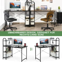 Computertisch mit Ablagefläche mit verstellbaren Untersetzern Bürotisch Homeoffice-Schreibtisch Schwarz