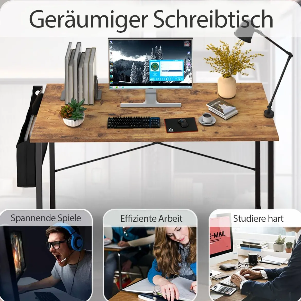 Computertisch mit Aufbewahrungsbeutel Schreibtisch aus Holz 119 X 51 X 76 cm (Rustikales Braun, L)