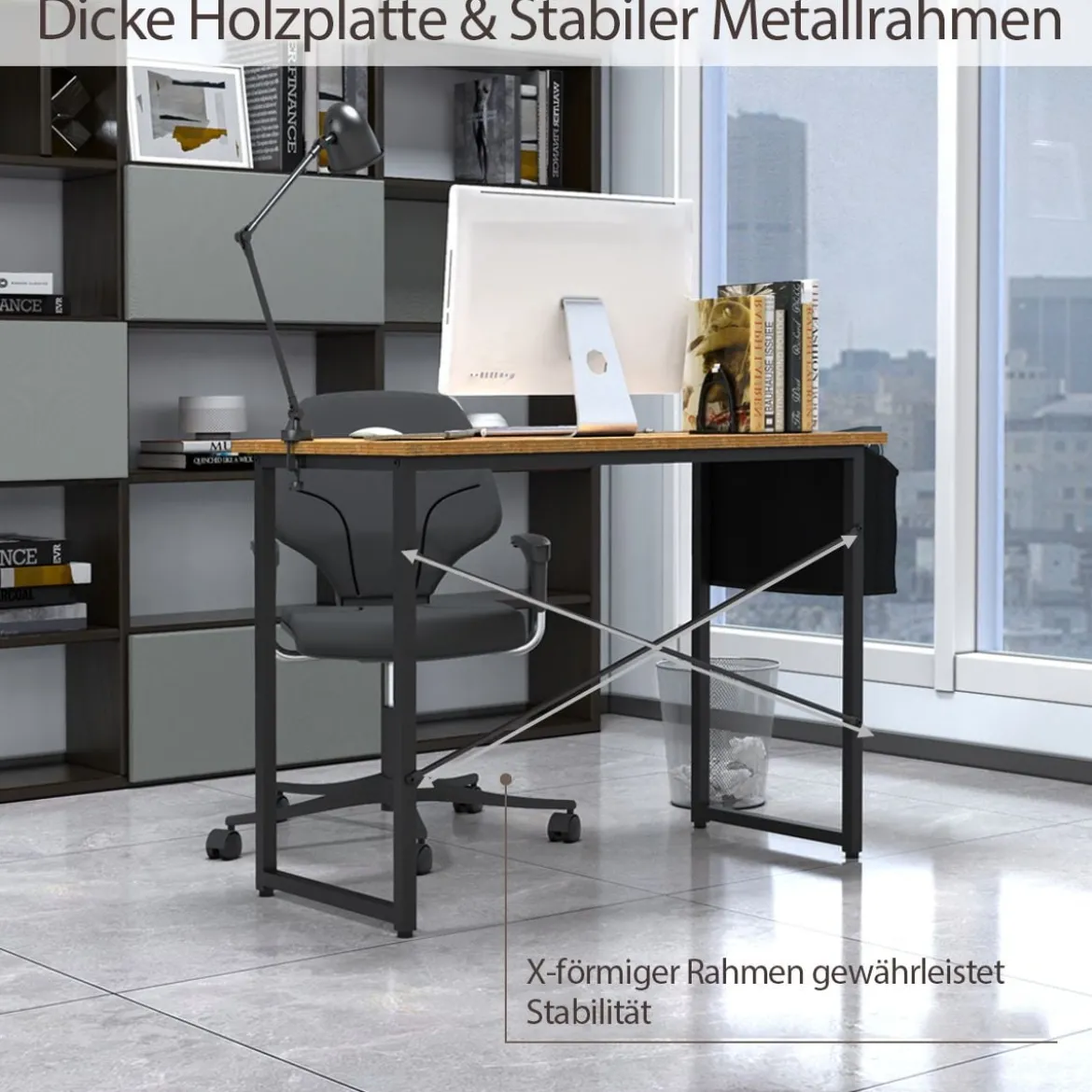 Computertisch mit Aufbewahrungsbeutel Schreibtisch aus Holz 102 X 51 X 76 cm (Rustikales Braun, M)