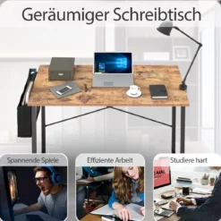 Computertisch mit Aufbewahrungsbeutel Schreibtisch aus Holz 102 X 51 X 76 cm (Rustikales Braun, M)