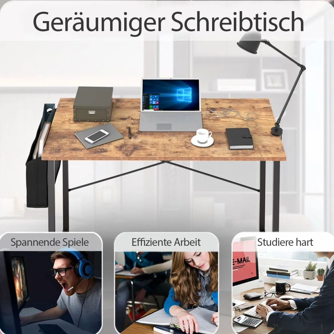 Computertisch mit Aufbewahrungsbeutel Schreibtisch aus Holz 102 X 51 X 76 cm (Rustikales Braun, M)