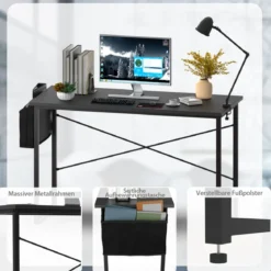Computertisch mit Aufbewahrungsbeutel Schreibtisch aus Holz 119 X 51 X 76 cm (Schwarz, L)