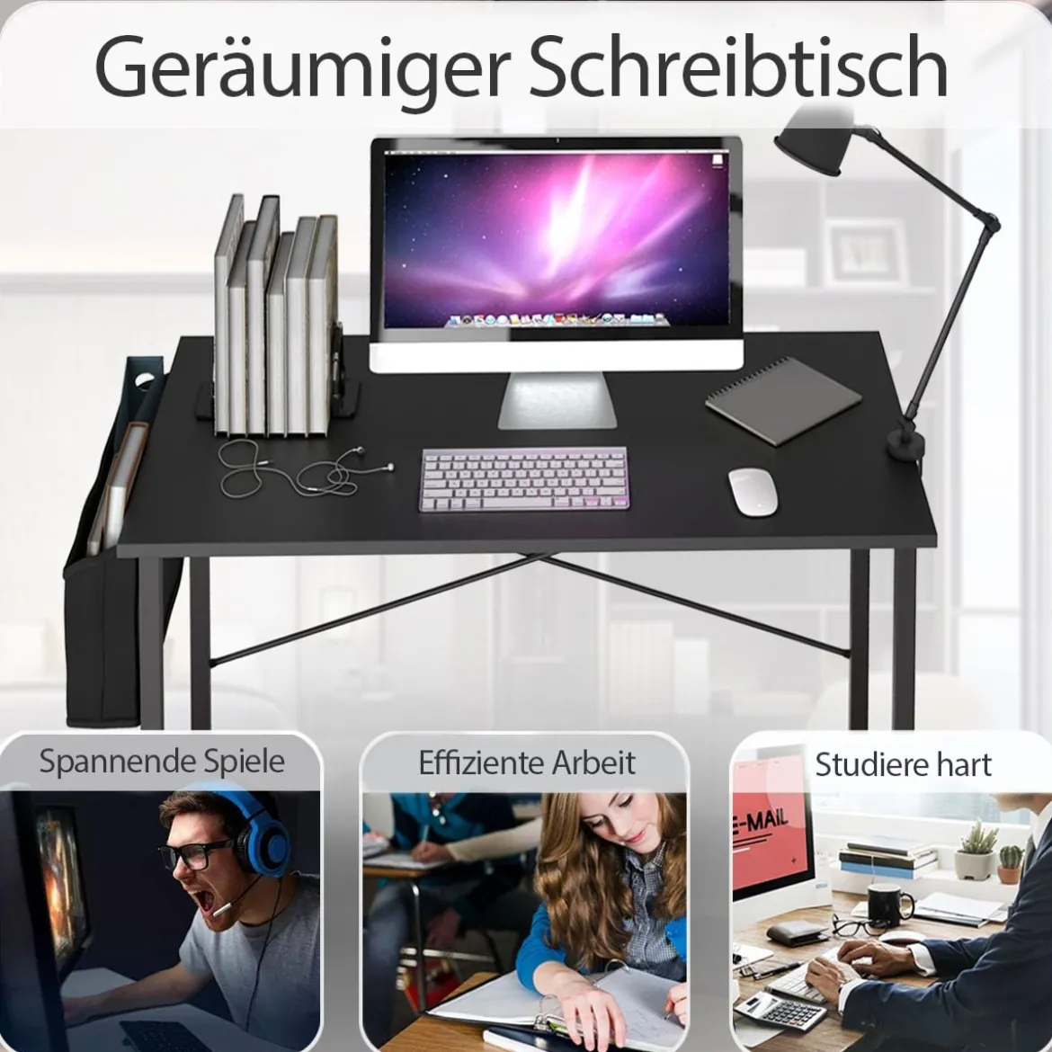 Computertisch mit Aufbewahrungsbeutel Schreibtisch aus Holz 102 X 51 X 76 cm (Schwarz, M)