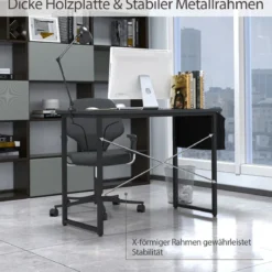 Computertisch mit Aufbewahrungsbeutel Schreibtisch aus Holz 102 X 51 X 76 cm (Schwarz, M)