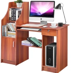 Computertisch mit Bücherregal Holzschreibtisch mit Ablagefächern und Schrank moderner Arbeitsplatz Schreibtisch für Arbeitszimmer Büro